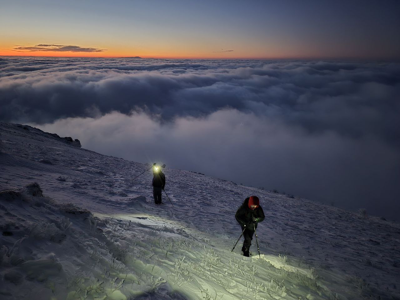 Night Hike up Rtanj Mountain. Winter Hard Trekking